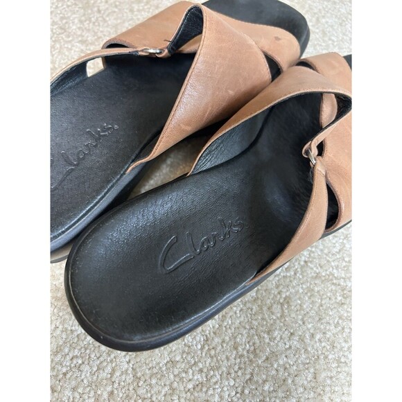 Clarks Women's Sandals Size 8.5M Brown Slip On Buckle Open Toe Leather - Picture 4 of 6
